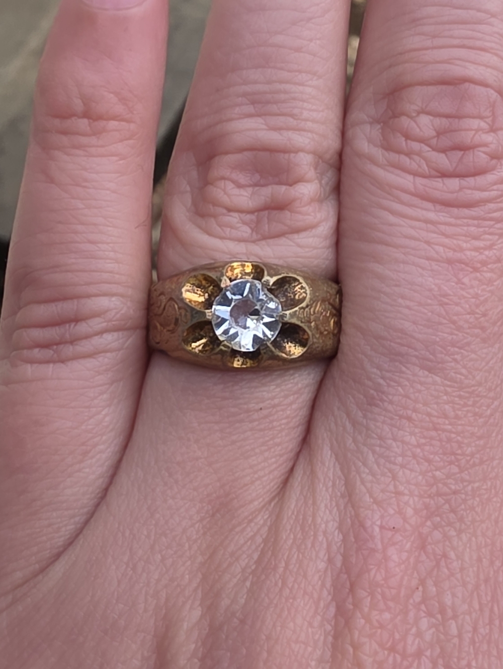 Antique Old Mine Cut Buttercup Style Bronze Ring Belcher Setting - Picture 2 of 15